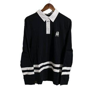 Breezy Excursion Mens Black NWT Best Striped Long Sleeve Collar Rugby Polo Small